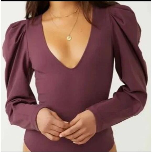 Free People Intimately Small Va Va Voop Bodysuit Puff Sleeve V-Neck Snap Thong - Picture 6 of 10